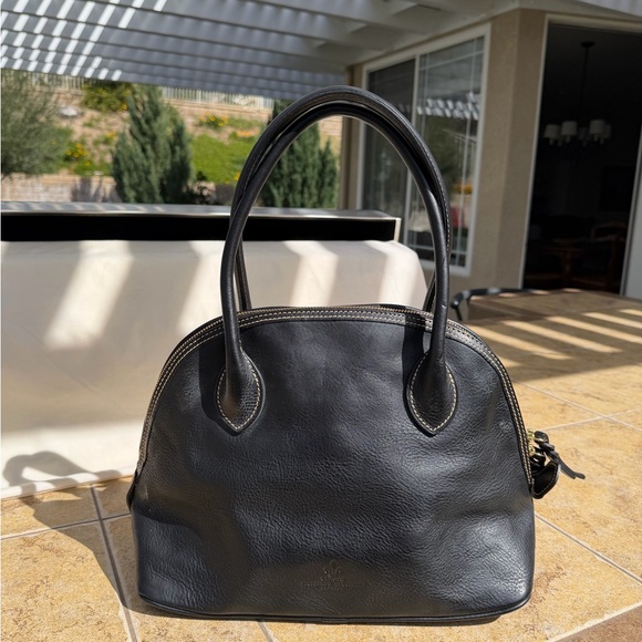 RARE Dooney & Bourke BLACK Florentine Vacchetta Leather Domed Satchel HANDBAG - Picture 6 of 11